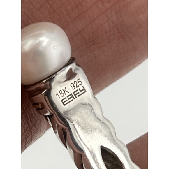 EFFY Sterling Silver 18k Yellow Gold Twisted Pearl Hinged Cuff Bracelet - Picture 5 of 16